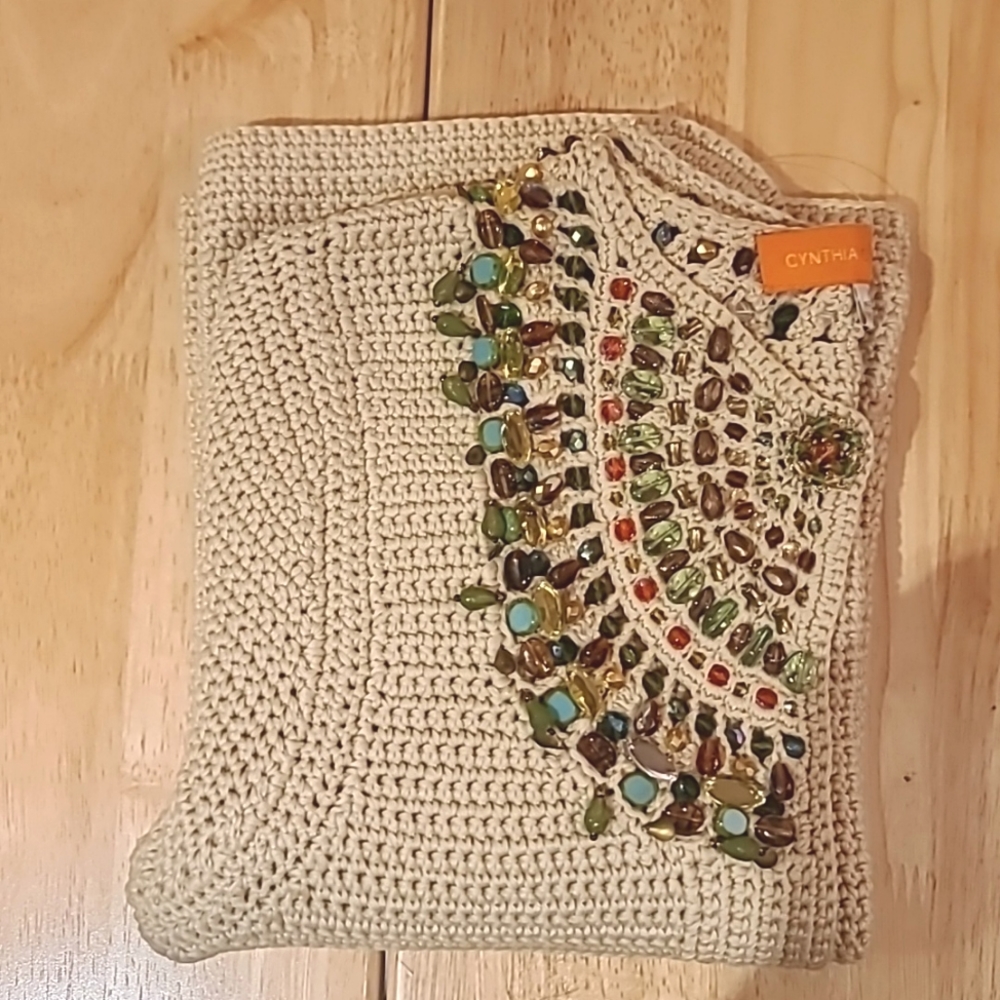 Cynthia by Cynthia Steffe beaded knit cardigan,  size XS/TP, 100%COTTON